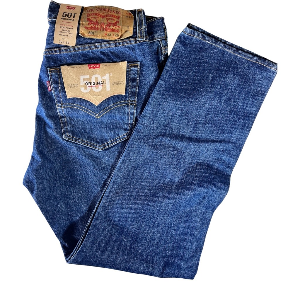 Levis 501 Original Jeans 32x28 Blue New Straight Leg Button Fly 00501-0194